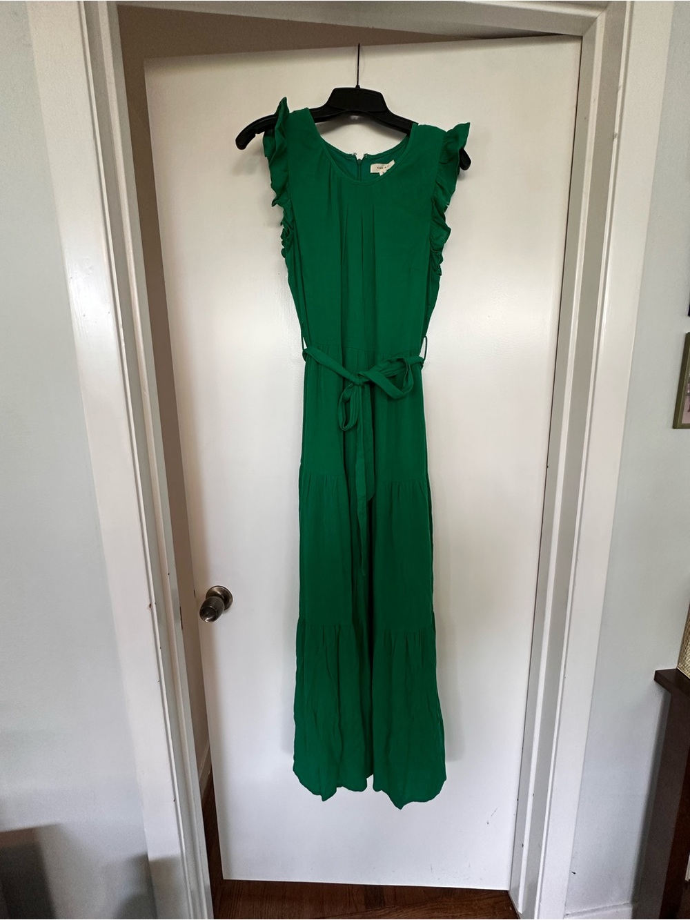 Gilli Clothing Emerald Green Ruffle Sleeve Maxi Dress with Tie Waist